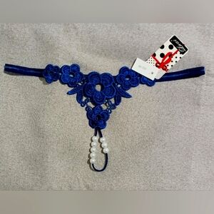 Sexy Blue Embroidery Pearls G-String